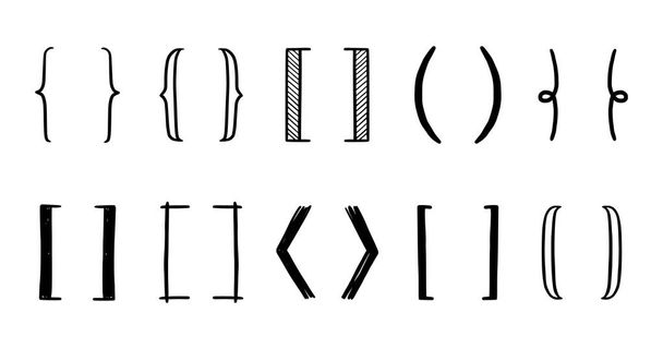 Hand drawn bracket, parenthesis element. Doodle sketch bracket for text, qoute decoration. Line, curly parenthesis shape. Vector illustration. - Vector, imagen