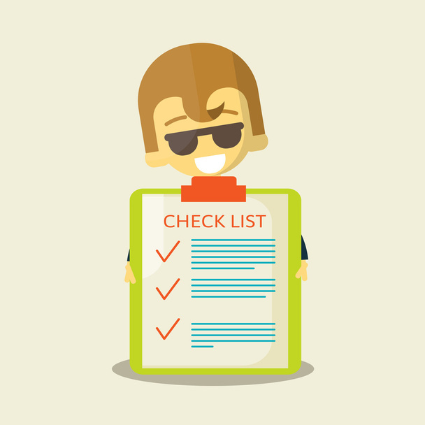 Happy businessman with checklist. All items are made . Success in business - Vector, Image