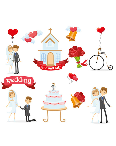Set von Hochzeitsdesign-Elementen - Vektor, Bild