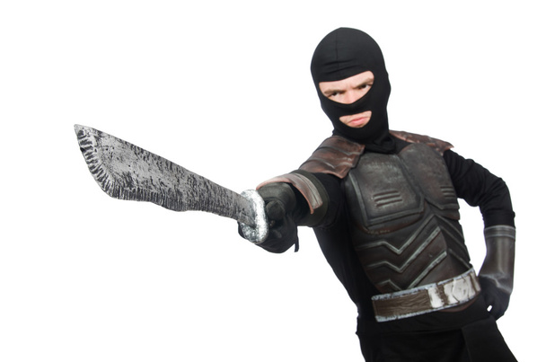 Ninja con cuchillo aislado en blanco - Foto, Imagen