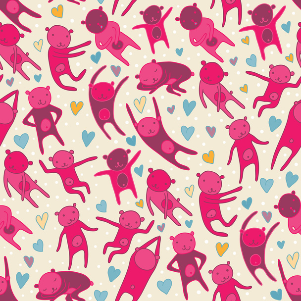 Cute pink disco bears seamless pattern - Vector, Imagen