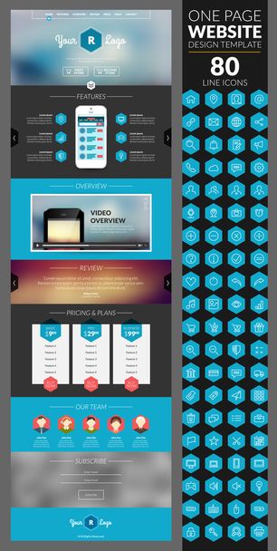 One page website template with icon set - Vector, Image