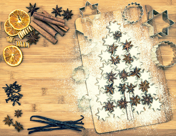 christmas cookie cinnamon stars and spices. vintage style - Photo, image