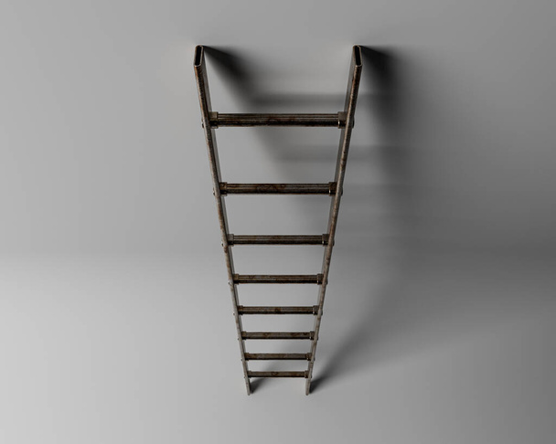 Σκάλα με μεταλλικό σκαλοπάτι σε λευκό φόντο - 3D render - Φωτογραφία, εικόνα