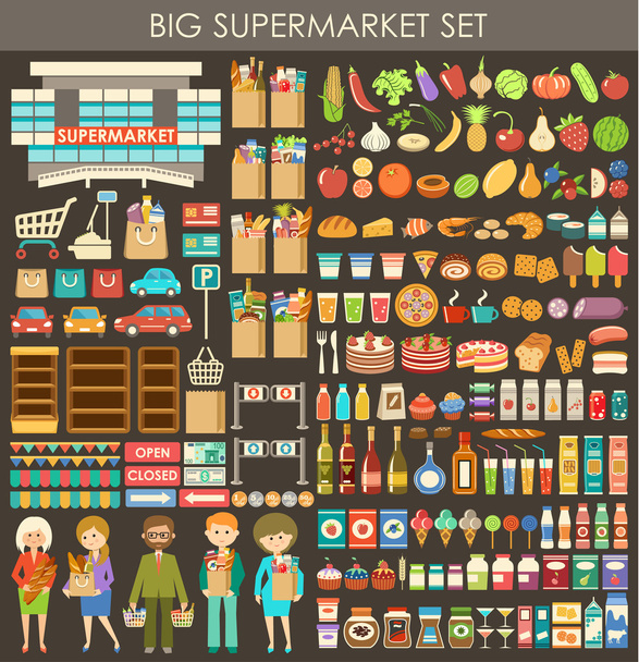 Big supermarket set. vector - Vector, Image