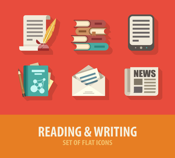 Literature reading and writing set of flat icons - Vector, Image