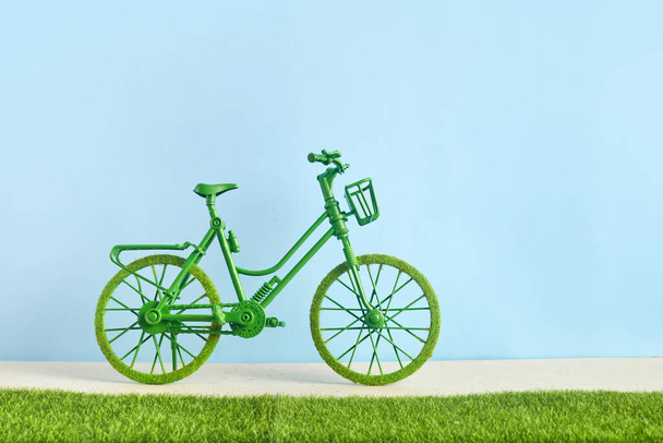 World Bicycle Day. Green bicycle and world. Environment preserve. - Φωτογραφία, εικόνα