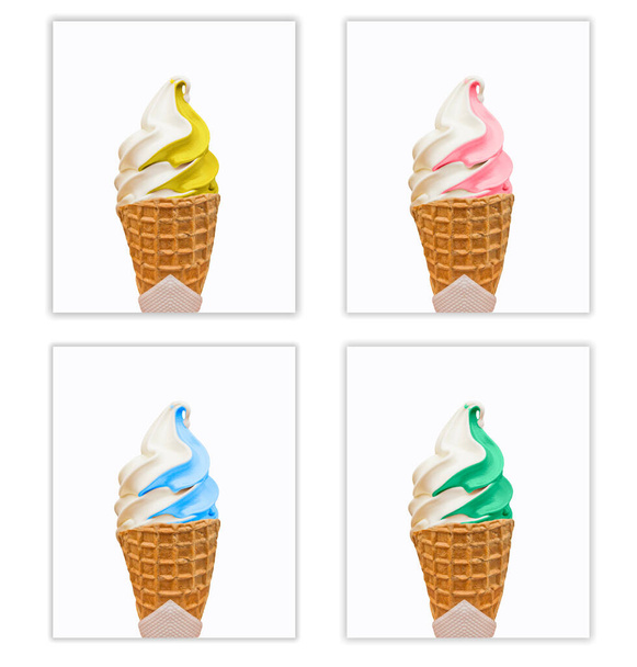 ice cream cone four flavours isolated in windows for food background  - Foto, Bild