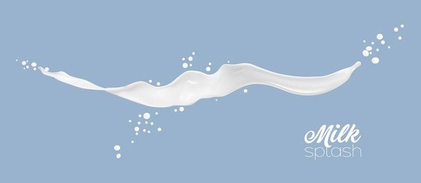Latte lungo, yogurt o crema d'onda spruzzata con gocce. Fluido vettoriale realistico di latticini bianchi con schizzi. Fluido liquido isolato flusso lattiginoso, bevanda di calcio - Vettoriali, immagini