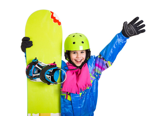 Happy girl with snowboard - 写真・画像