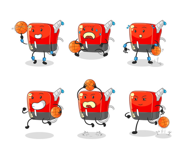 het benzinepomp basketbalspeler groep karakter. mascotte vecto - Vector, afbeelding