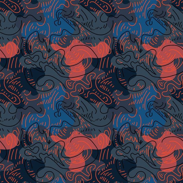 Abstract unique decorative pattern with hand drawn wave shapes and chaotic lines  - Wektor, obraz