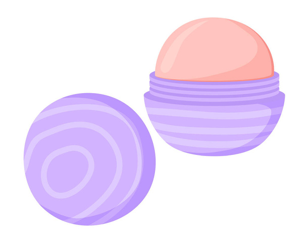 Balsamo per labbra all'uovo rotondo. Prodotto per il trucco rosa. Illustrazione vettoriale stock isolato su sfondo bianco. - Vettoriali, immagini