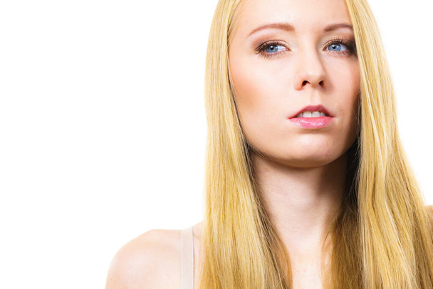 Portrait of young woman, female with long blond hair - Photo, Image