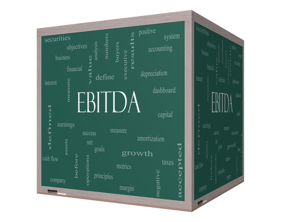 EBITDA Concetto Word Cloud su una lavagna a cubo 3D
 - Foto, immagini