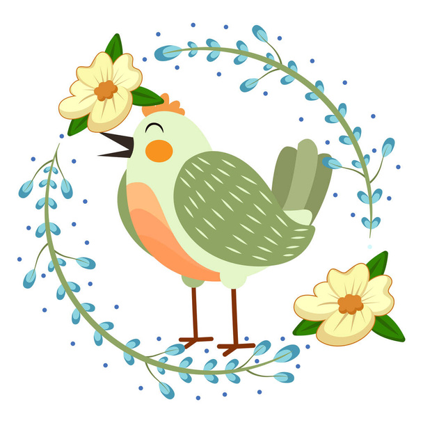 Isolated cute bird in a floral frame Vector - Вектор, зображення