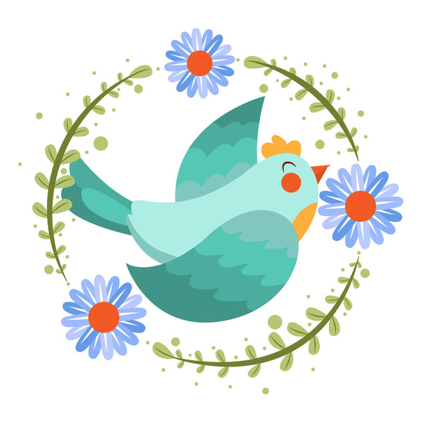 Isolated cute bird in a floral frame Vector - ベクター画像
