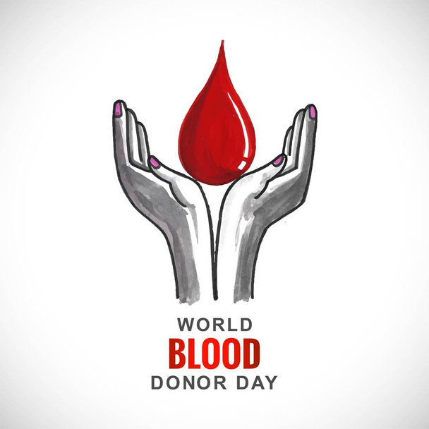 Beautiful hands saving blood drop card design - Vector, Image