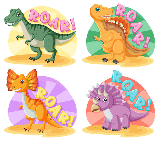 Conjunto de dibujos animados dinosaurio lindo personajes ilustración - Vector, imagen