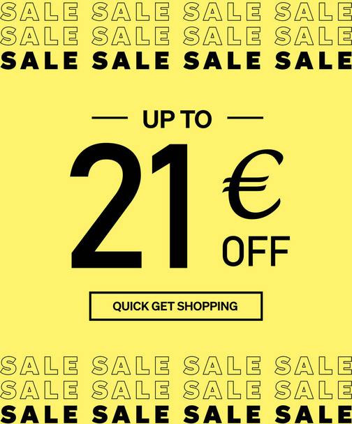 Sale up to 21 Euro off Shopping day Poster or banner with gift box. Sales banner template design for social media and website. Special Offer Sale campaign or promotion. Quick get a Discount. - ベクター画像