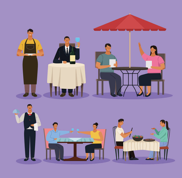 people in restaurants scene - Vector, Image