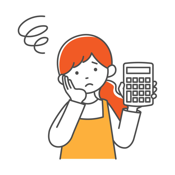 It is a simple illustration of a housewife who thinks with a calculator.Vector data that is easy to edit. - Vector, Imagen
