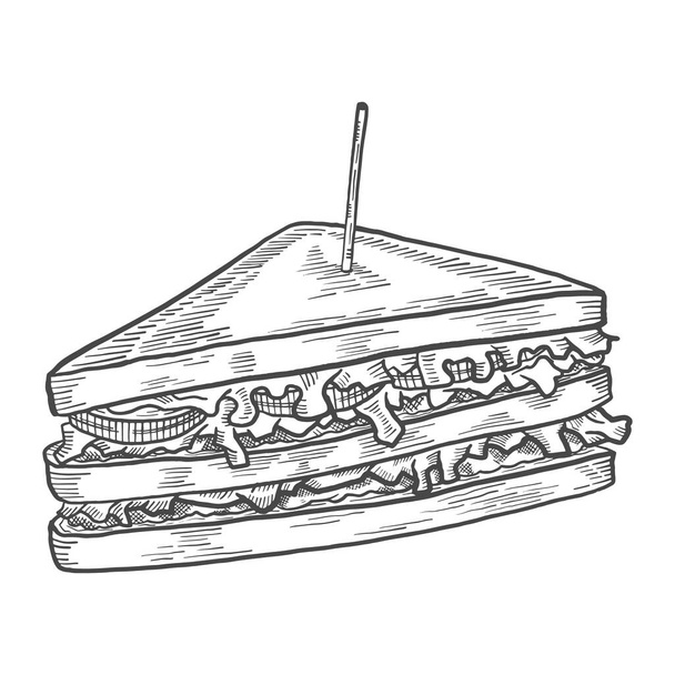 sandwich fast food singolo isolato disegnato a mano schizzo con contorno stile vettoriale illustrazione - Vettoriali, immagini
