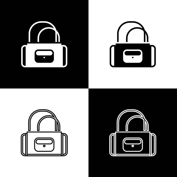 Set Sporttasche Symbol isoliert auf schwarz-weißem Hintergrund. Vektor - Vektor, Bild