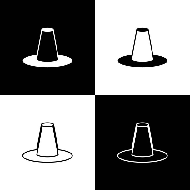 黒と白の背景に隔離された伝統的な韓国の帽子のアイコンを設定します。ベクトル - ベクター画像