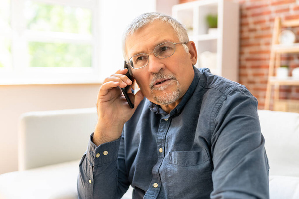 Senior Old Man Talking On Smart Phone - Фото, изображение