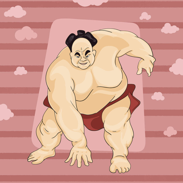 Japanese Sumo Wrestler in Traditional Pose. Angry big guy ready to wrestle. Traditional Japanese sports. - Vector, Image
