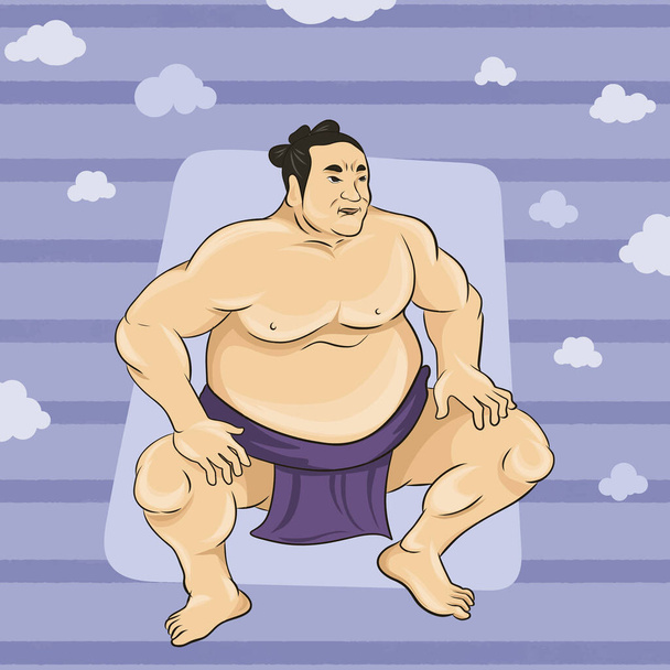 Sumo Wrestler standing in crouch stance. Side angle with background. Japanese Sport. - Vector, Image