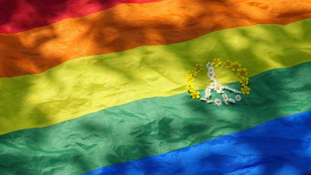 Ventiladores Símbolo de paz sobre un fondo de arco iris - Foto, Imagen