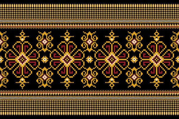 Beautiful knitted embroidery.Geometric ethnic oriental pattern traditional on black background.Aztec style,abstract,vector,illustration.design for texture,fabric,clothing,wrapping,decoration,carpet. - Vector, Image