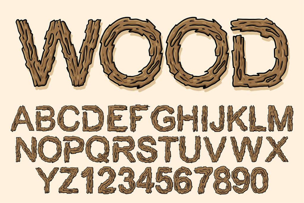 Alfabeto vettore di testo in stile legno - Vettoriali, immagini