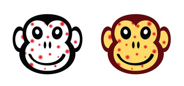 Apina rokko tai apina rokko virustauti piktogrammi tai logo. Viruspandemia. Tauti leviäminen, oireet tai varotoimet kuvaketta. Monky tai apina pään tai kasvot logo. Sarjakuva onnellinen Monkys kuvake tai kuvamerkki - Vektori, kuva