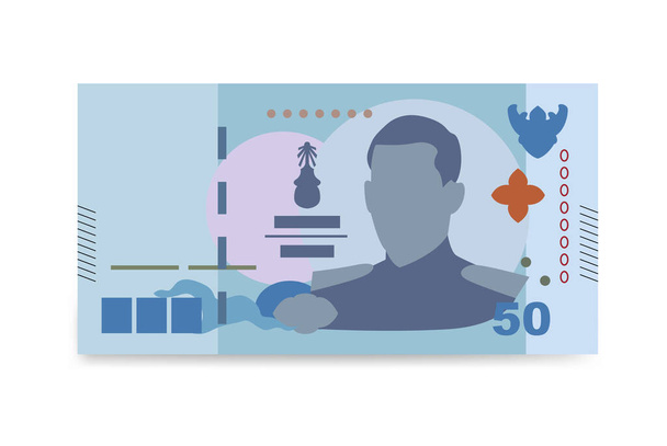 Thai Baht Vector Illustration. Thailand, Cambodia, Laos, Myanmar, Vietnam money set bundle banknotes. Paper money 50 THB. Flat style. Isolated on white background. - Vector, Image