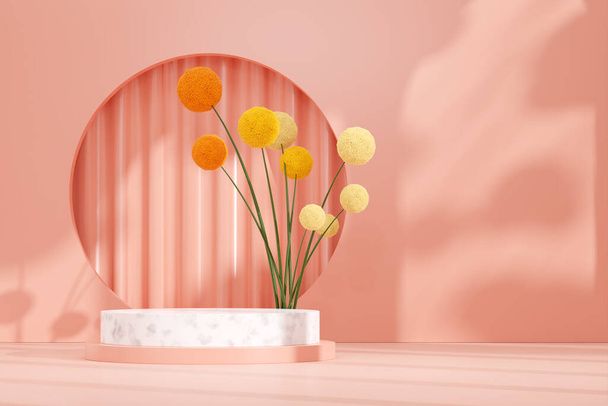 3D rendering image illustration of empty space podium display for product mockup natural background - Foto, Imagem