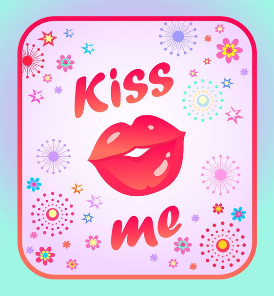 Social media greeting concept pink colored lips and kiss me lettering for Valentines day congratulation - Vecteur, image