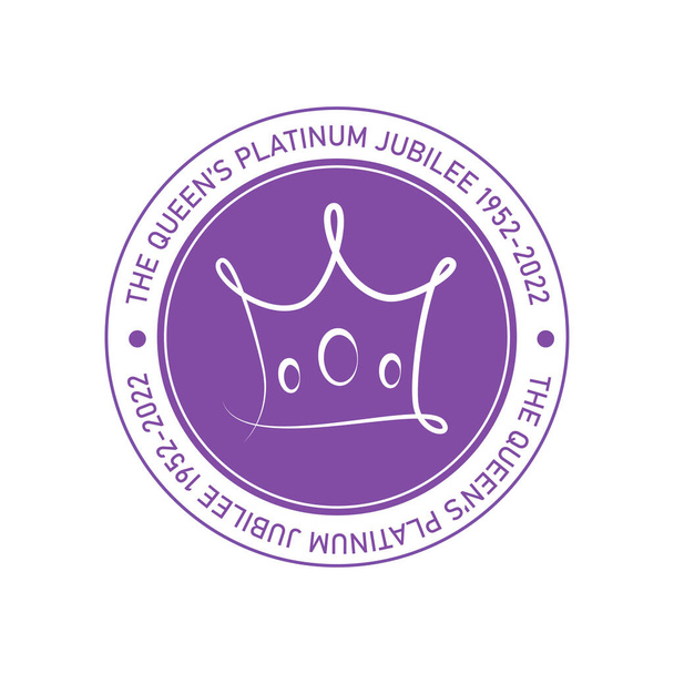 El signo de celebración del Jubileo de Platino de la Reina corona en color púrpura círculo. Ilustración plana vectorial. Diseño para tarjeta de felicitación, banner, volante - Vector, Imagen