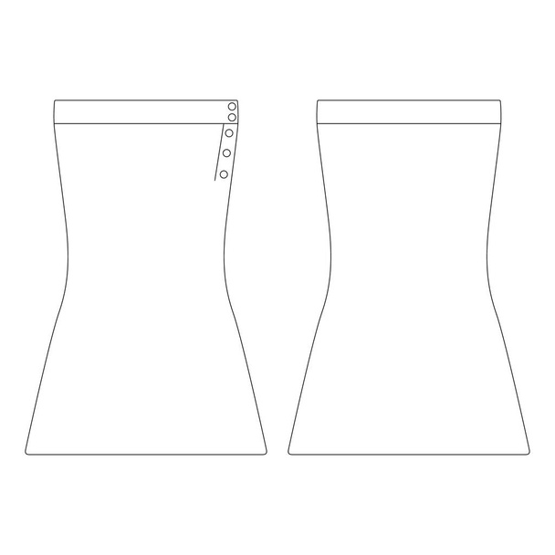 Modelo vestido curto bandeau com botões vetor ilustração design plano esboço coleção de roupas - Vetor, Imagem