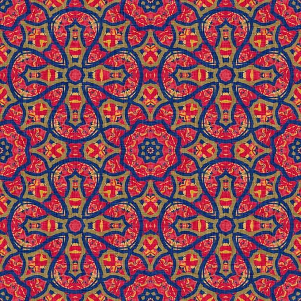  Versatile masculine red blue scarf print in kaleidoscopic floral ornamental style.Indian boho summer bandana seamless symmetrical pattern. - Photo, image