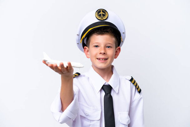 Little airplane pilot boy isolated on white background - Photo, Image