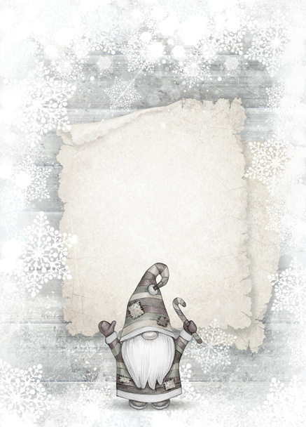 Christmas  gnome cartoon  greeting card for winter holidays. Merry Christmas greeting card. - Photo, Image