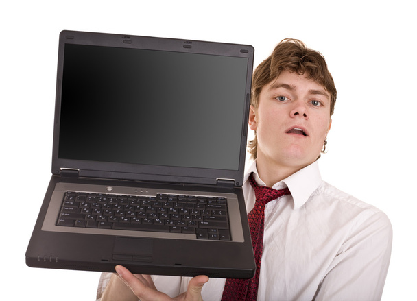 επιχειρηματίας με φορητό υπολογιστή στο γραφείο. - Φωτογραφία, εικόνα