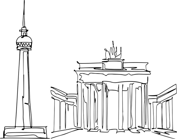   illustrazione dei punti di riferimento di Berlino, Porta di Brandeburgo: "Arco di Trionfo" di Berlino e Torre Tv di Berlino  - Vettoriali, immagini