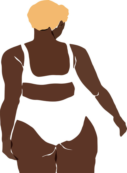  Illustratie van een mooi robuust meisje in een badpak op het strand, Iedereen is klaar voor het strand, Vrouwelijke stripfiguren, Body positive en hou van je lichaamsconcept - Vector, afbeelding