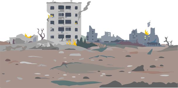 απεικόνιση των κατεστραμμένων κτιρίων από βομβαρδισμό, καταστροφή του πολέμου, Πόλεμος στην Ουκρανία - Διάνυσμα, εικόνα