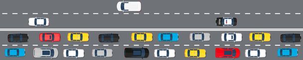 ilustración vectorial de coches en la carretera de la ciudad, atasco de tráfico - Vector, imagen