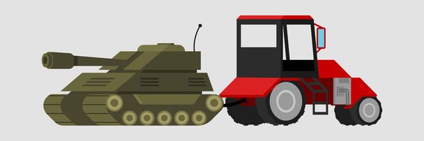 military tank and tractor, vector illustration - Διάνυσμα, εικόνα
